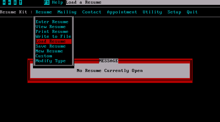 Better Working Resume Kit 1.32 - Menu